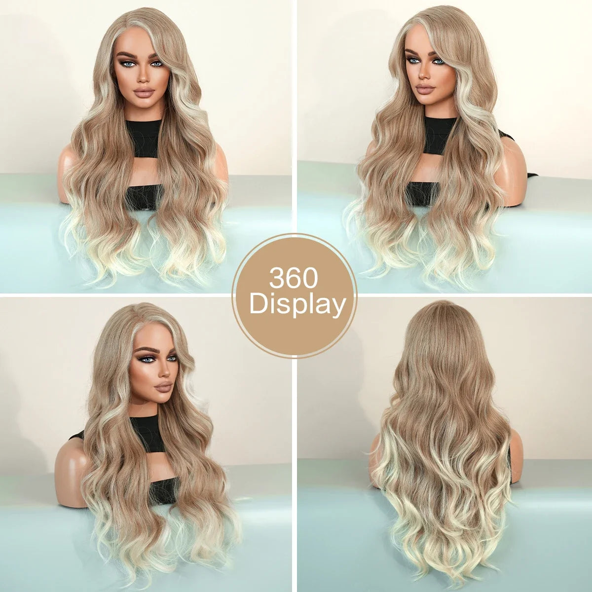 7JHH WIGS 13*4 Lace Front Wig Long Loose Wavy Blonde Wig for Women Synthetic Light Brown Lace Side Bangs Wigs Natural Looking