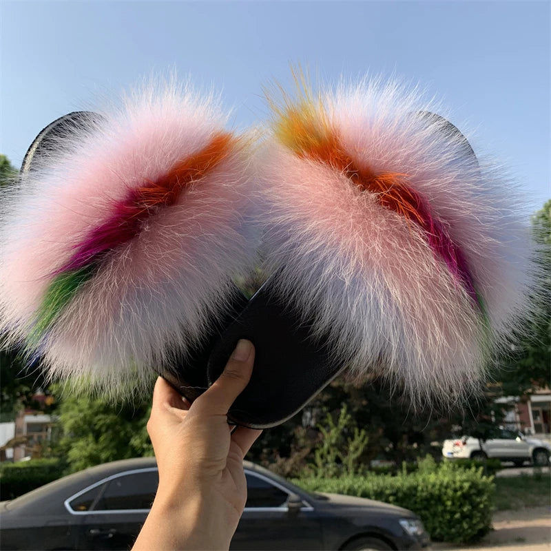 KIMLUD, New Arrival Girl Luxury Fluffy Fur Slippers Ladies Indoor Warm Furry Fur Flip Flops Women Amazing Plush Fur Slides Wholesale Hot, KIMLUD Womens Clothes