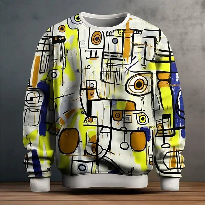 Pullover Sweatshirt For Men Graffiti Graphic 3D Printing Long Sleeve Tops Oversized O-Neck Golf Pullover Casual Man Sweatshirts