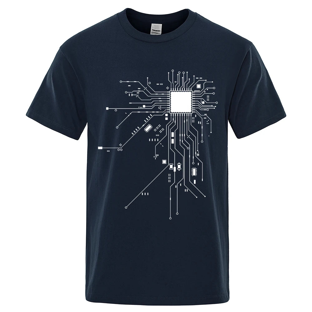 KIMLUD, CPU Processor Circuit Diagram T Shirt Men Summer Cotton T-shirt Men's Funny Tops Fashion Tees Homme Brand Unisex Clothes C99, Dark Blue / M, KIMLUD APPAREL - Womens Clothes