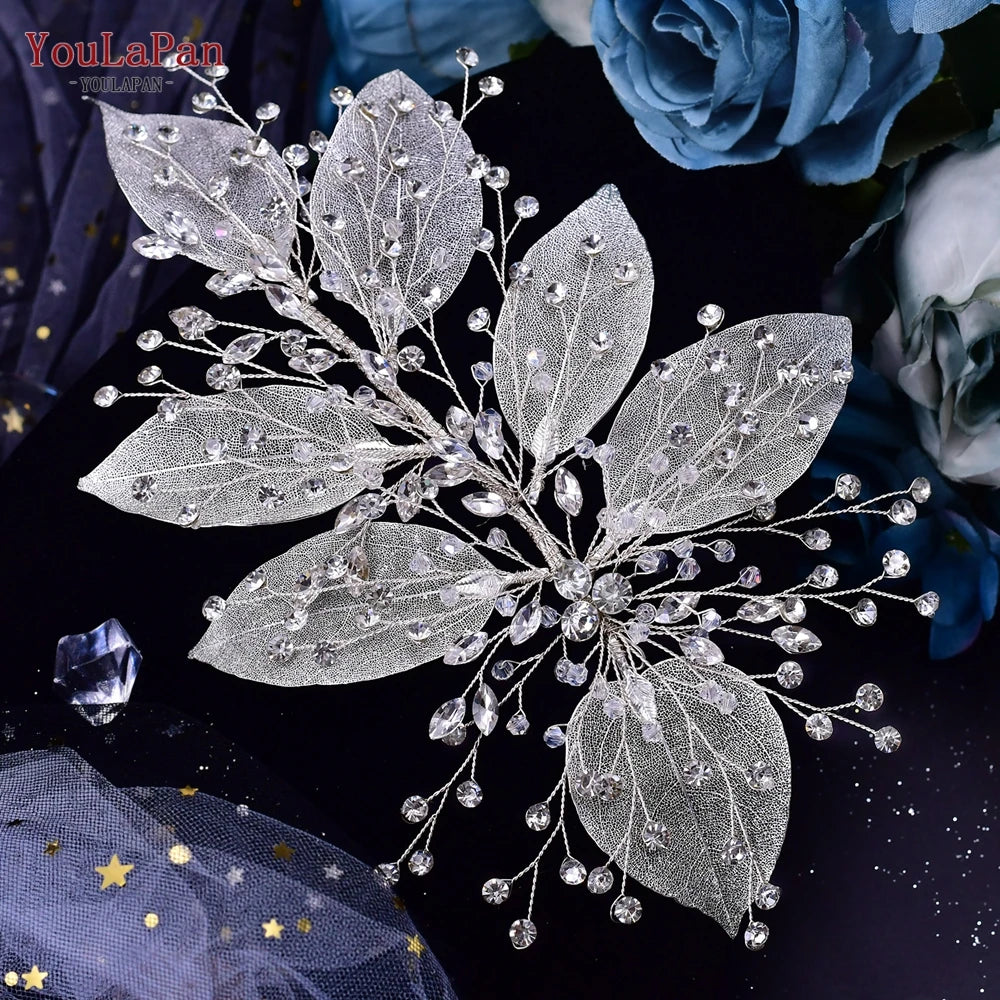 TOPQUEEN HP254 Bridal Side Clip Wedding Tiara Bridal Hairpins Handmade Rhinestone Women Headwear Alloy Flower Bride Headdress