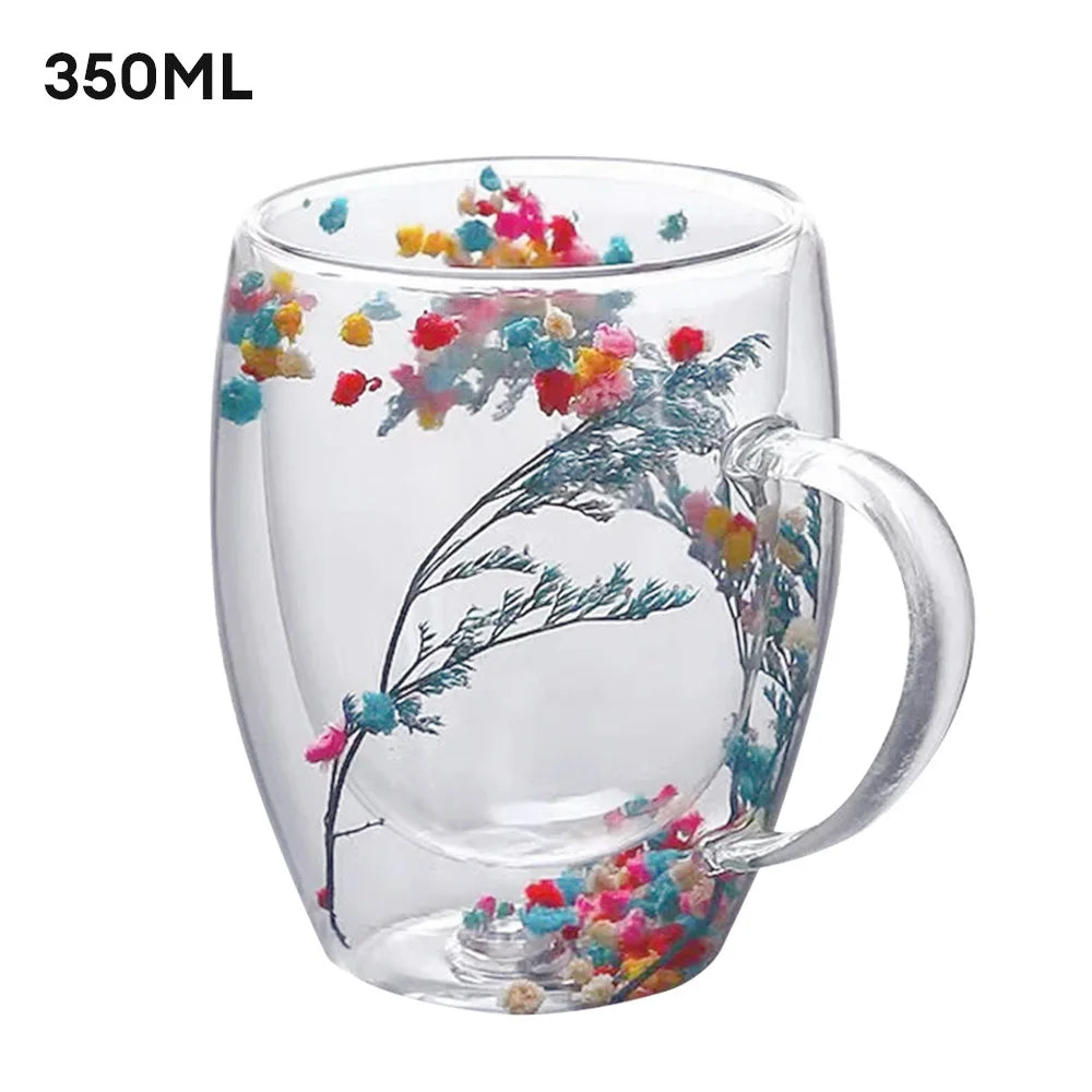 KIMLUD, Creative Double Wall Glass Cup Dried Flower Filler Glass Cups  Tea Coffee Cups Gifts High Borosilicate Glass Cups with Handles, B / 350ml, KIMLUD APPAREL - Womens Clothes