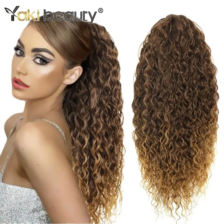 Synthetic Long Kinky Curly Ponytail 24inch Drawstring Ponytail Chip-In Hair Extension MT4/27# Wrap Around Ponytail