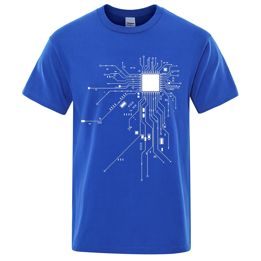 KIMLUD, CPU Processor Circuit Diagram T Shirt Men Summer Cotton T-shirt Men's Funny Tops Fashion Tees Homme Brand Unisex Clothes C99, Blue / XXXL, KIMLUD APPAREL - Womens Clothes