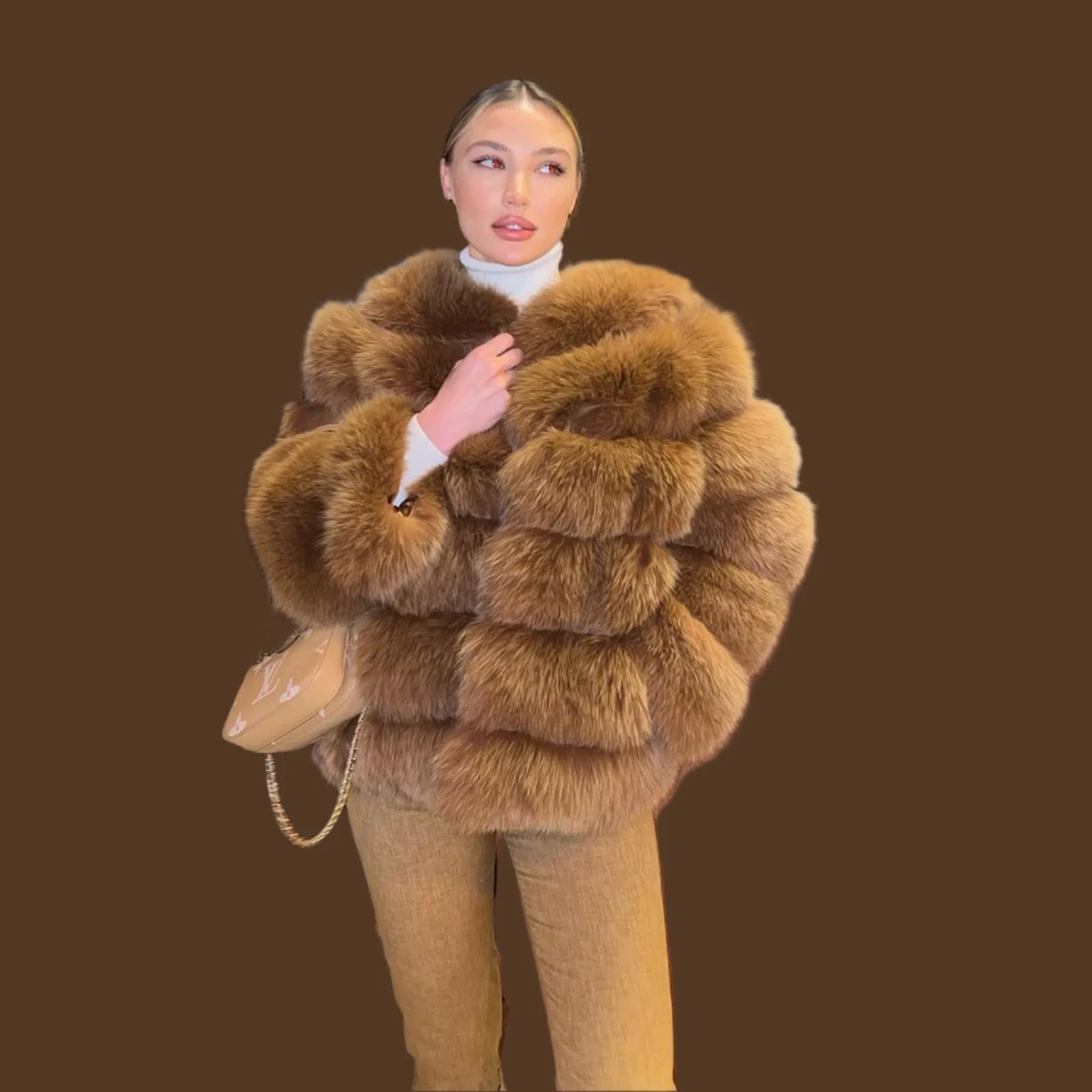 New Women Natural Genuine Fox Fur Short Coat Winter Luxury Real Fox Fur Warm Jacket Lady Elegant  Genuine Fur Thick Overcoat