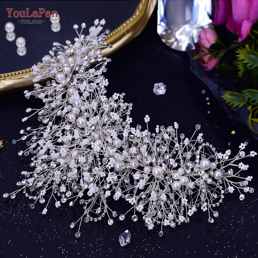 KIMLUD, YouLaPan Trendy Bridal Hair Hoop Colorful Rhinestone Wedding Crown Handmade Bride Tiara Hair Accessories Woman Headband HP193P-C, 245-crown, KIMLUD APPAREL - Womens Clothes