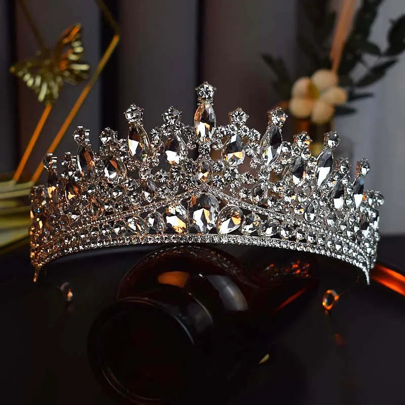 KIMLUD, Silver Color Crystal Bridal Crown Royal Queen Tiara Rhinestone Pageant Prom Bride Diadem Princess Wedding Crown Hair Accessories, KIMLUD Womens Clothes