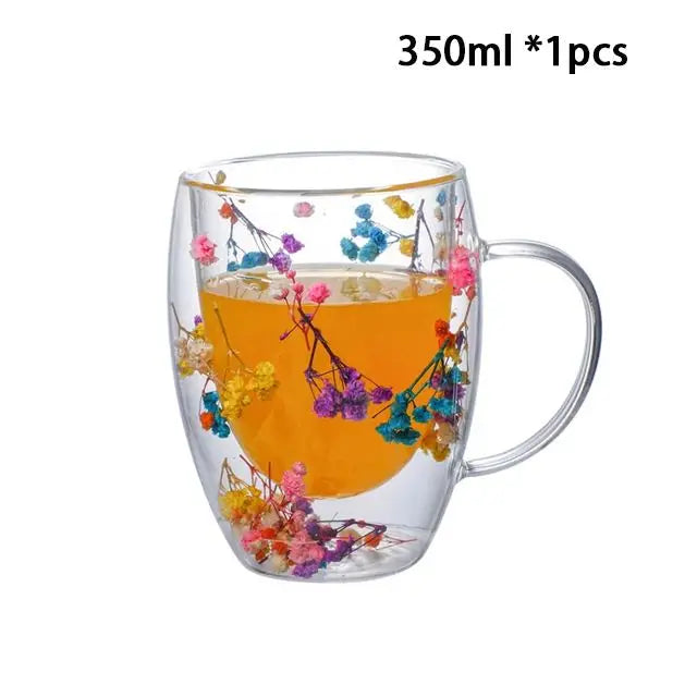 KIMLUD, YWDL 1/2pcs Double Wall Glass Cup With Handle Heat Resistant Tea Coffee Cups Espresso Milk Mug Gift, 1pcs 350ml E / 250-350ml, KIMLUD APPAREL - Womens Clothes