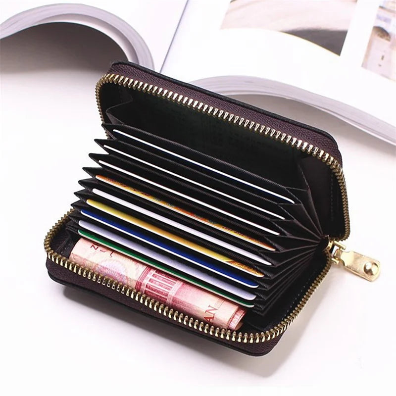 KIMLUD, Genuine Leather Men Women Card Holder Small Zipper Wallet Solid Coin Purse Accordion Design rfid ID Business Credit Card Bags, KIMLUD Womens Clothes