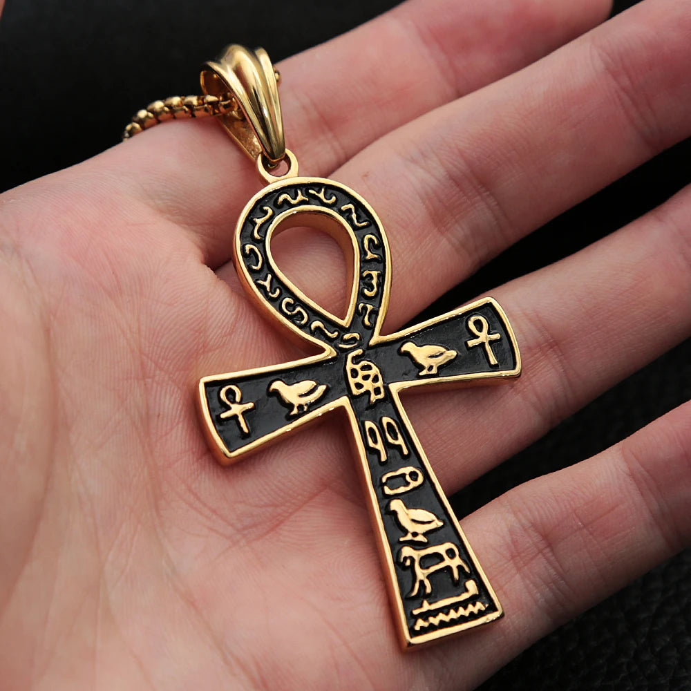 KIMLUD, Fashion Classic Vintage Egypt Ancient Ankh Cross Pendant Necklace for Men Trend Punk Women Glamour Jewelry, KIMLUD Womens Clothes