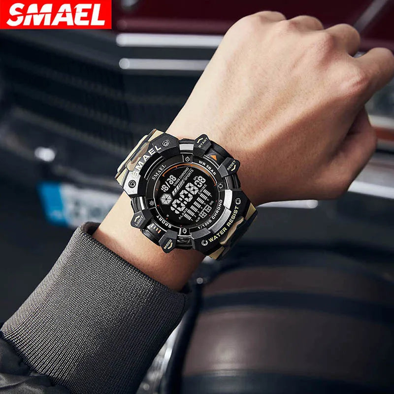 SMAEL 8050 New Men's Large Dial, Personalized Trendy Camouflage Style Sports Multi-Function Luminous - KIMLUD