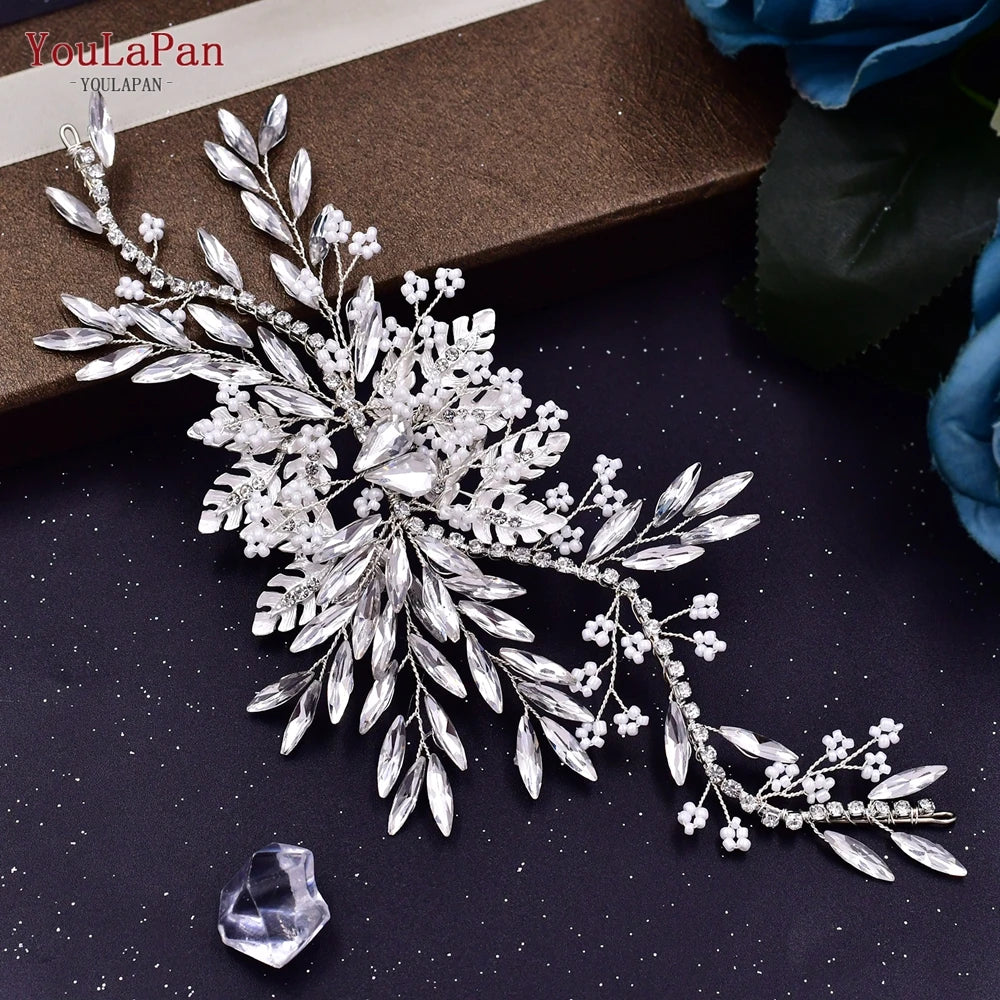 TOPQUEEN HP254 Bridal Side Clip Wedding Tiara Bridal Hairpins Handmade Rhinestone Women Headwear Alloy Flower Bride Headdress