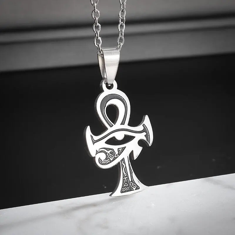 KIMLUD, Fashion Classic Vintage Egypt Ancient Ankh Cross Pendant Necklace for Men Trend Punk Women Glamour Jewelry, AL20279-Silver, KIMLUD APPAREL - Womens Clothes