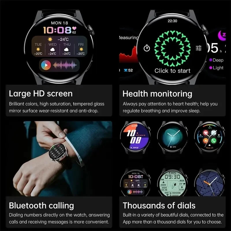 For HUAWEI GT4 Pro GPS NFC Smart Watch Men 360*360 AMOLED Screen Heart rate Bluetooth Call IP68 Waterproof Man Smartwatch 2024