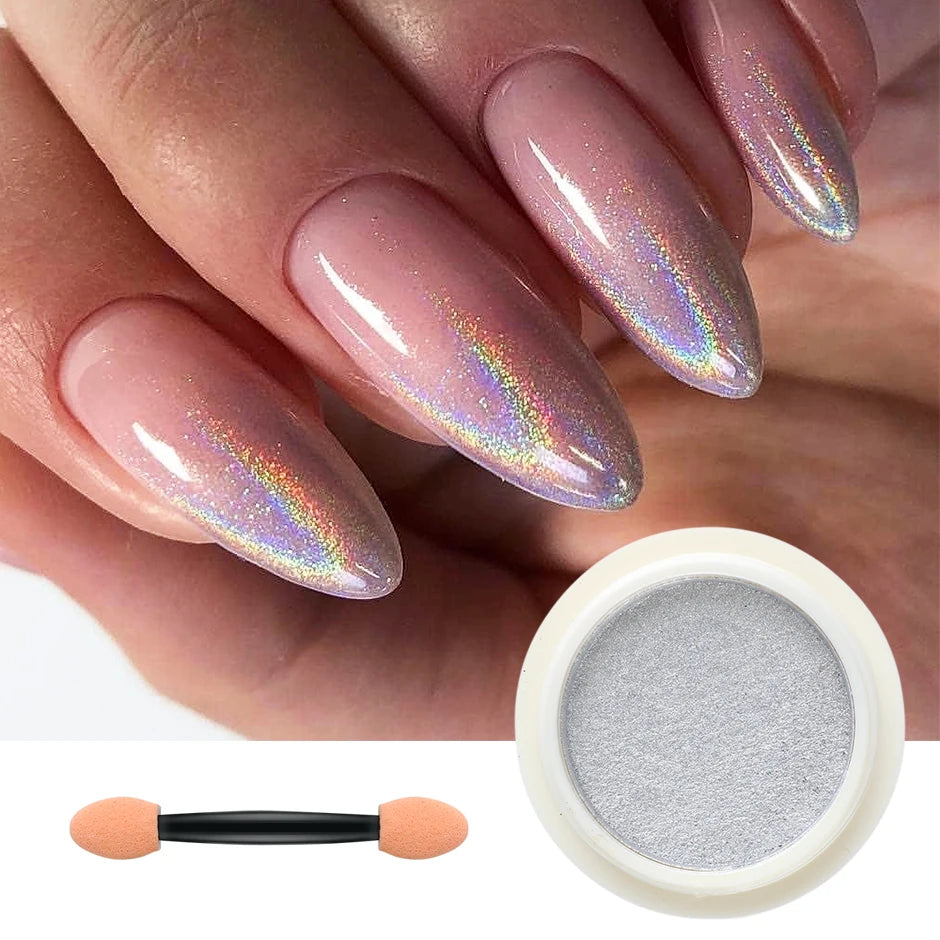 KIMLUD, Holographic Solid Mirror Nail Glitter Laser Metallic Rubbing Dust Chrome Powder Shinning Manicure Decoration Pigment CHLF01-07-1, KIMLUD Womens Clothes