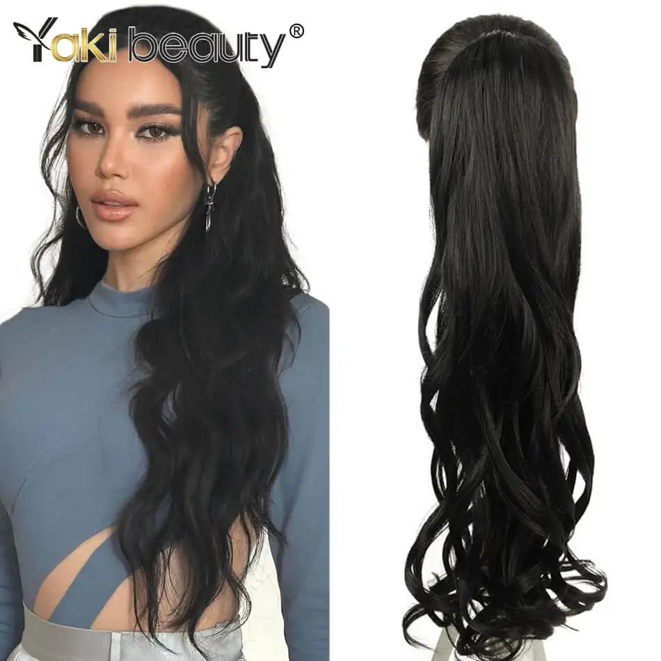 Synthetic Long Kinky Curly Ponytail 24inch Drawstring Ponytail Chip-In Hair Extension MT4/27# Wrap Around Ponytail