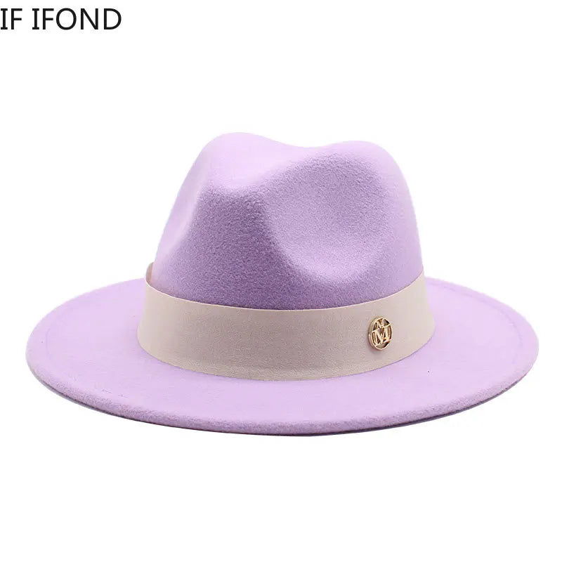 KIMLUD, New Fedora Hat For Women Winter Elegant Fashion Formal Wedding Decorate Church Cap Panama Party Jazz Hat chapeau femme, KIMLUD Womens Clothes