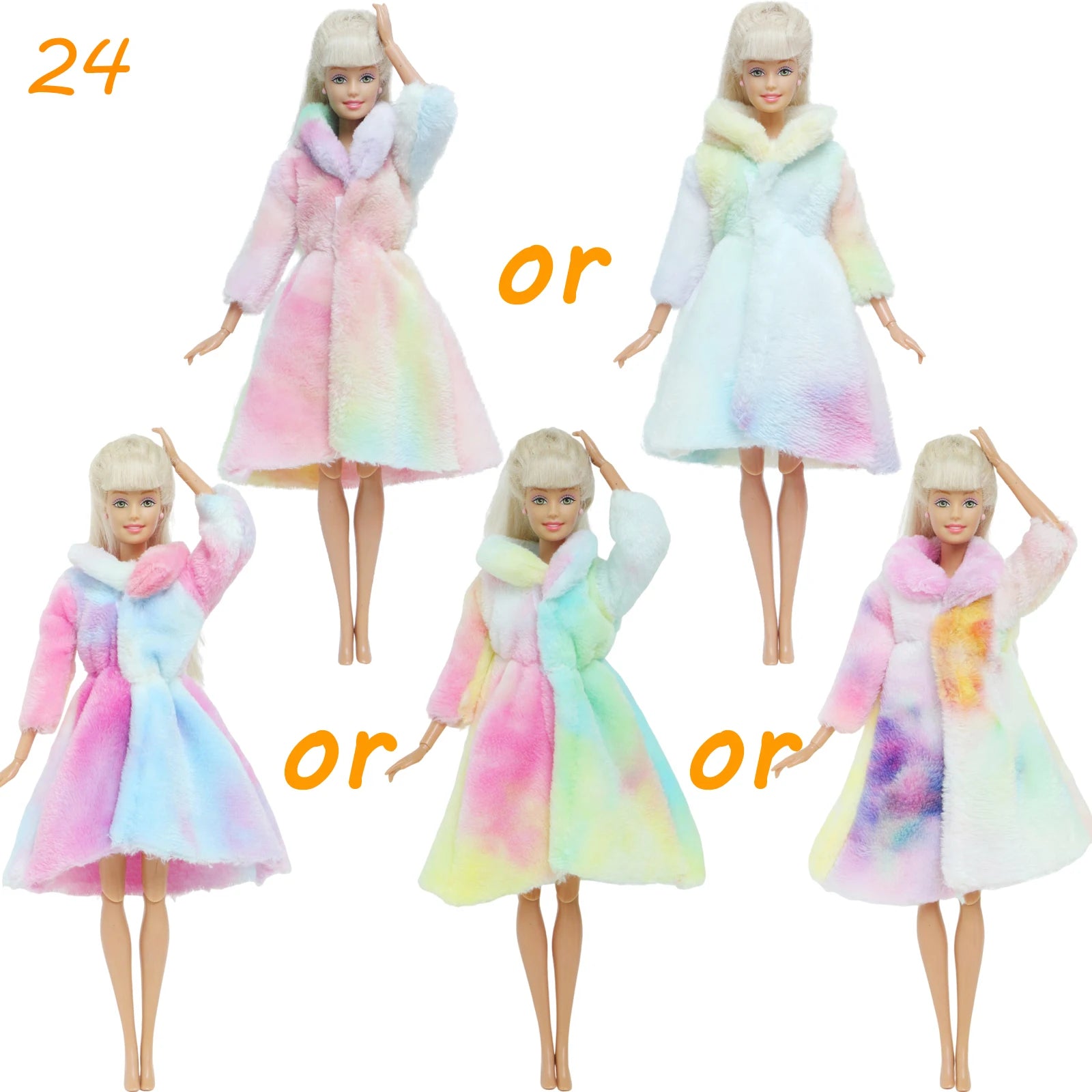 KIMLUD, Multicolor 2 Pcs/Set Long Sleeve Soft Fur Plush Coat Dress + High Heel Winter Wear Accessories for Barbie Doll Clothes Kids Toy, 24, KIMLUD APPAREL - Womens Clothes