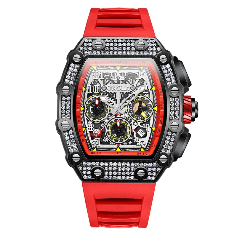 Unique Fashion Design Diamond Inlaid Men's Watch ONOLA Luxury Full-automatic Mechanical Waterproof Tape Watches Men clock