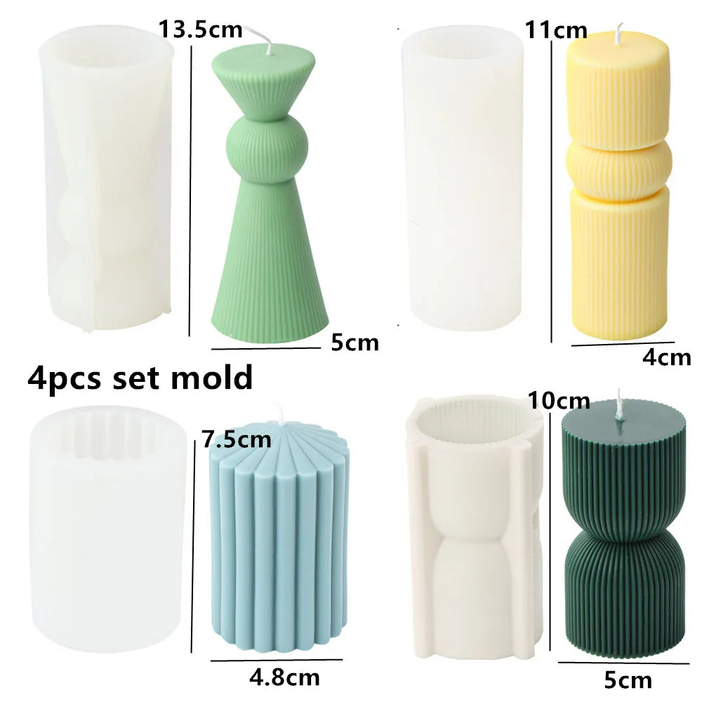 KIMLUD, Upgraded Knot Cylindrical Candle Silicone Mold Bow Knot Stripe Cylindrical Candle Mold Vase Shape Candle Acrylic Plastic mold, 4pcs set as show, KIMLUD APPAREL - Womens Clothes