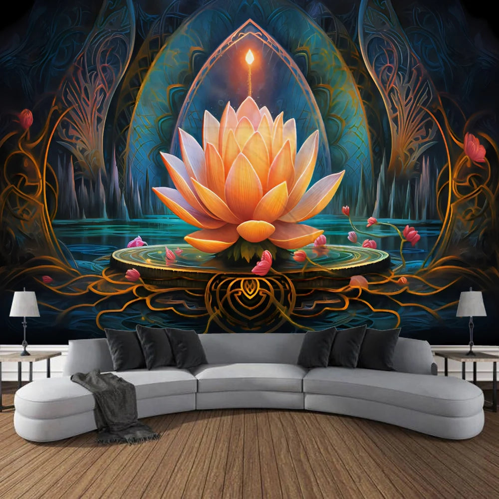 KIMLUD, Meditation Lotus Tapestry Wall Art, Large Tapestry Mural Decoration, Home, Bedroom, Living Room Decoration, KIMLUD Womens Clothes