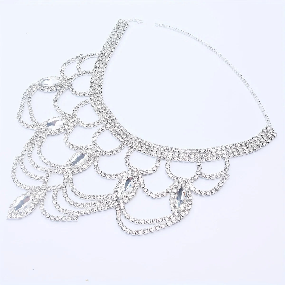 KIMLUD, Fashion Shiny Rhinestone Necklace Jewelry Women's Exquisite Luxury Bridal Wedding Party Jewelry Necklace Wearing Accessories, KIMLUD Womens Clothes