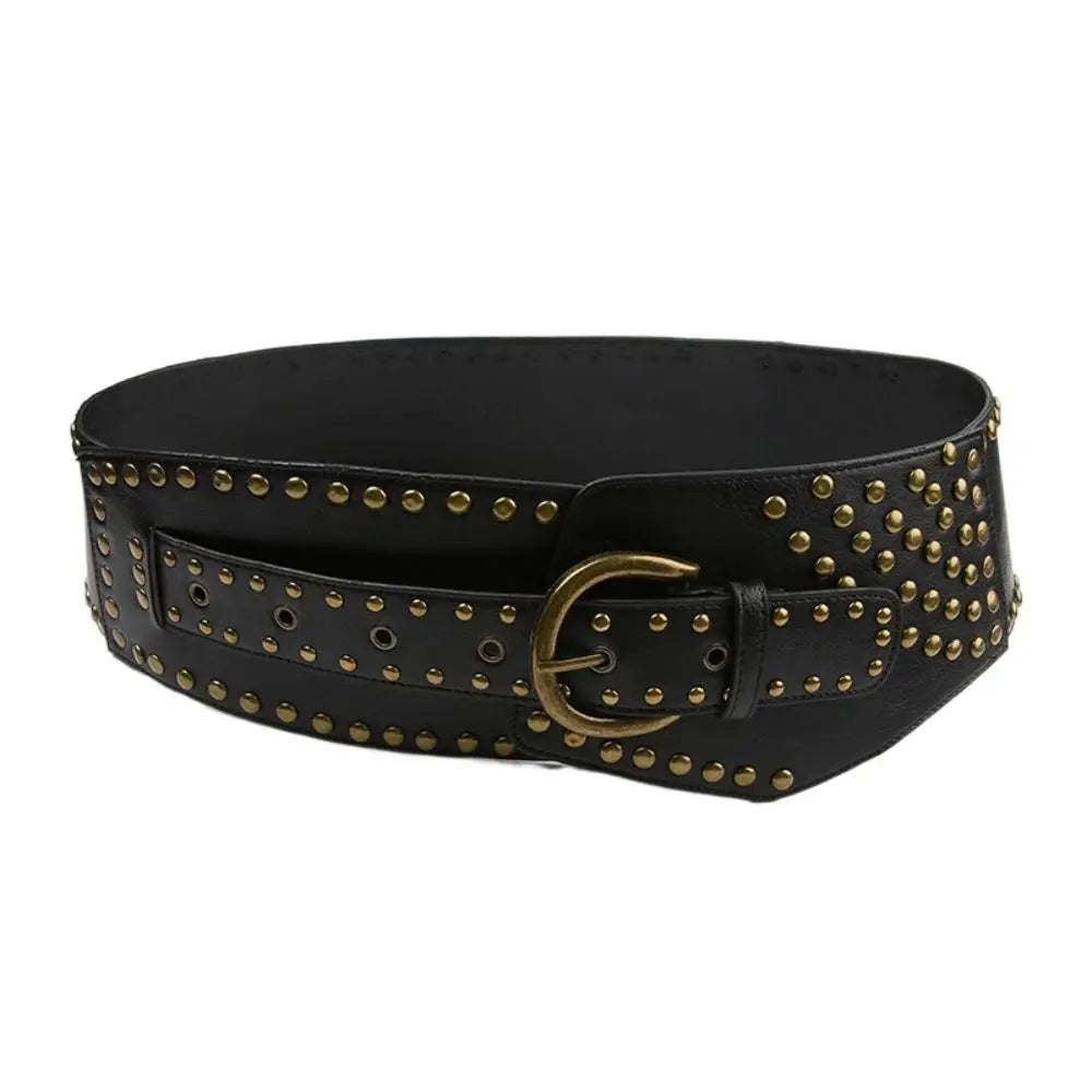 KIMLUD, Punk Style Hollow Asymmetric Belt Harajuku Aesthetic Rivet Streetwear Leather Belt Chic Disc Belt For Women Apparel Accessories, KIMLUD Womens Clothes