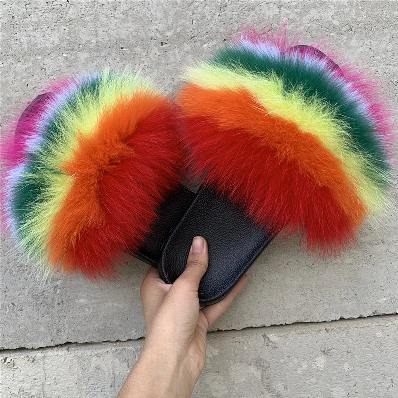 KIMLUD, New Arrival Girl Luxury Fluffy Fur Slippers Ladies Indoor Warm Furry Fur Flip Flops Women Amazing Plush Fur Slides Wholesale Hot, KIMLUD Womens Clothes