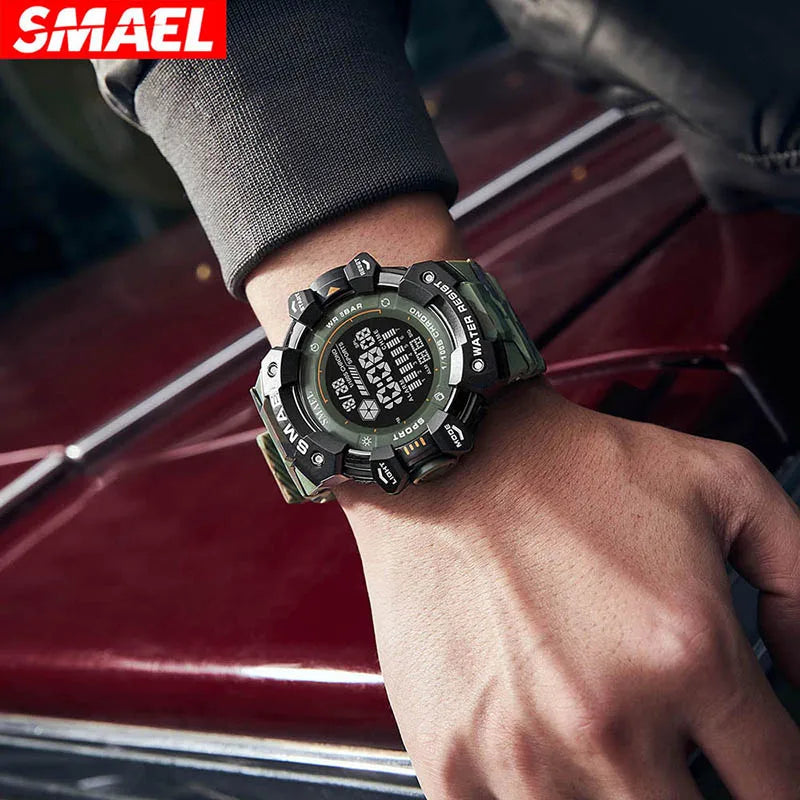 SMAEL 8050 New Men's Large Dial, Personalized Trendy Camouflage Style Sports Multi-Function Luminous - KIMLUD