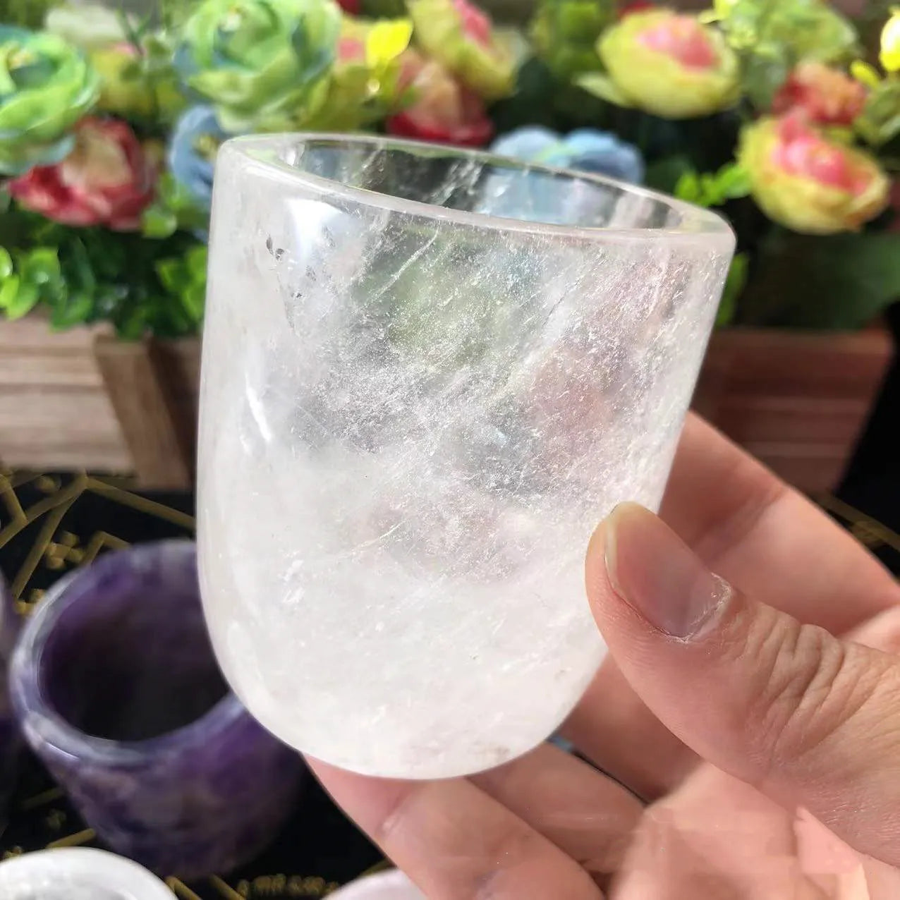 Natural Crystal Amethyst Rose Quartz White Crystal Cup High Quality Healing Crystal For Gift Collection Craft Home Decor - KIMLUD