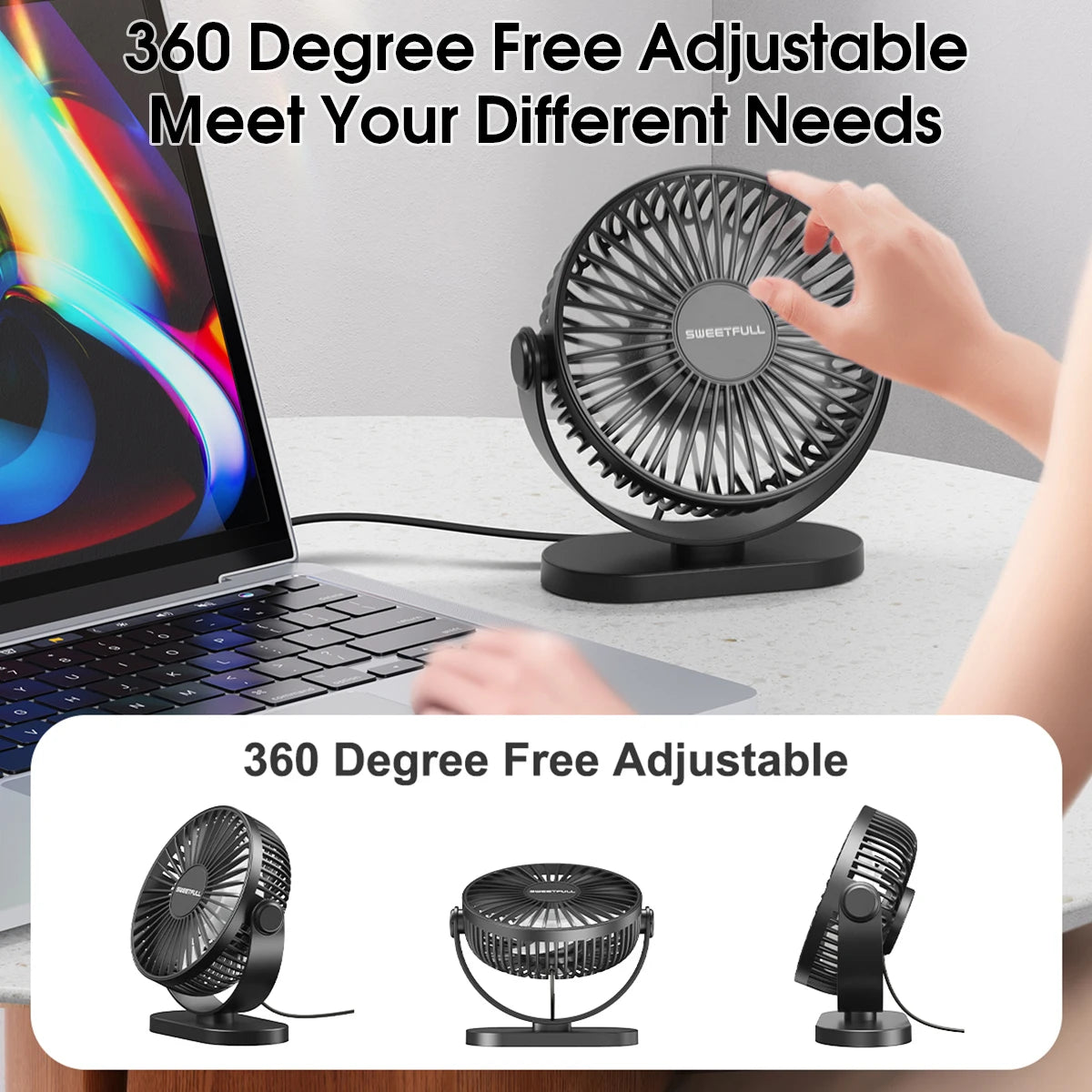 Mini USB Desktop Fan Portable Hook up Fan Desktop Office USB Quiet Cooling Fans Three Speed Adjustment Suitable For Home Office