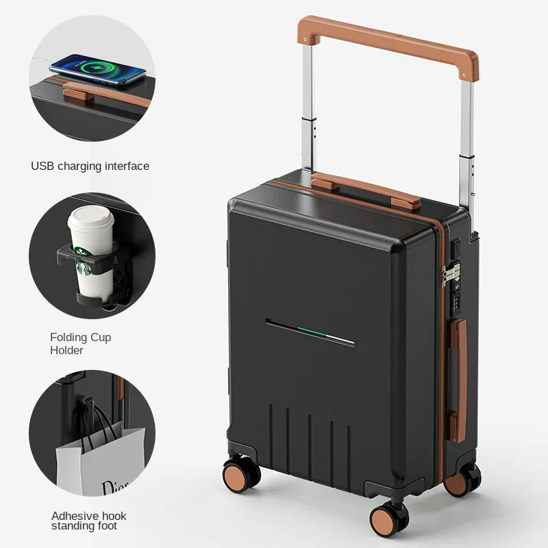 2025 New Wide Handle Suitcase Luggage with USB Cup Holder Unisex 20" 24" Suitcase Trip Cabin TSA Customs Password Trolley Case - KIMLUD