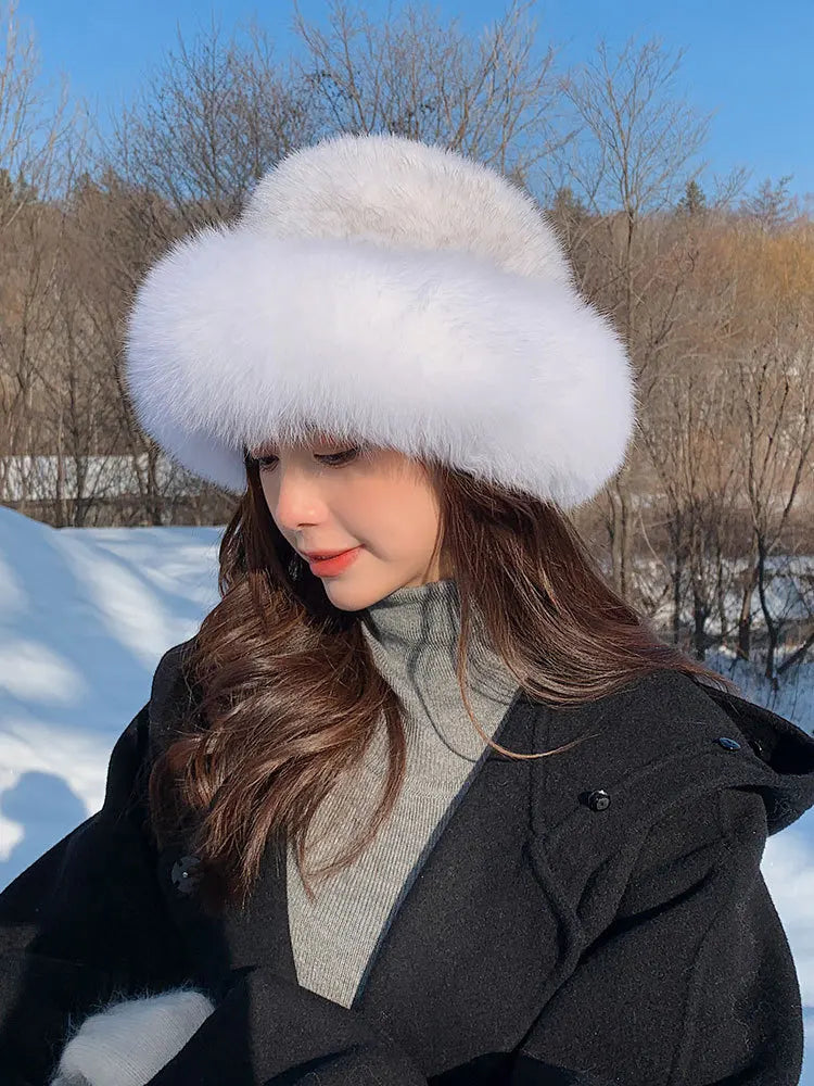 KIMLUD, New Genuine Real Natural Mink Fur Hat Cap Luxury Women Handmade Knitted Fashion Winter Headwear Warm Real Fox Fur Beanies, KIMLUD Womens Clothes