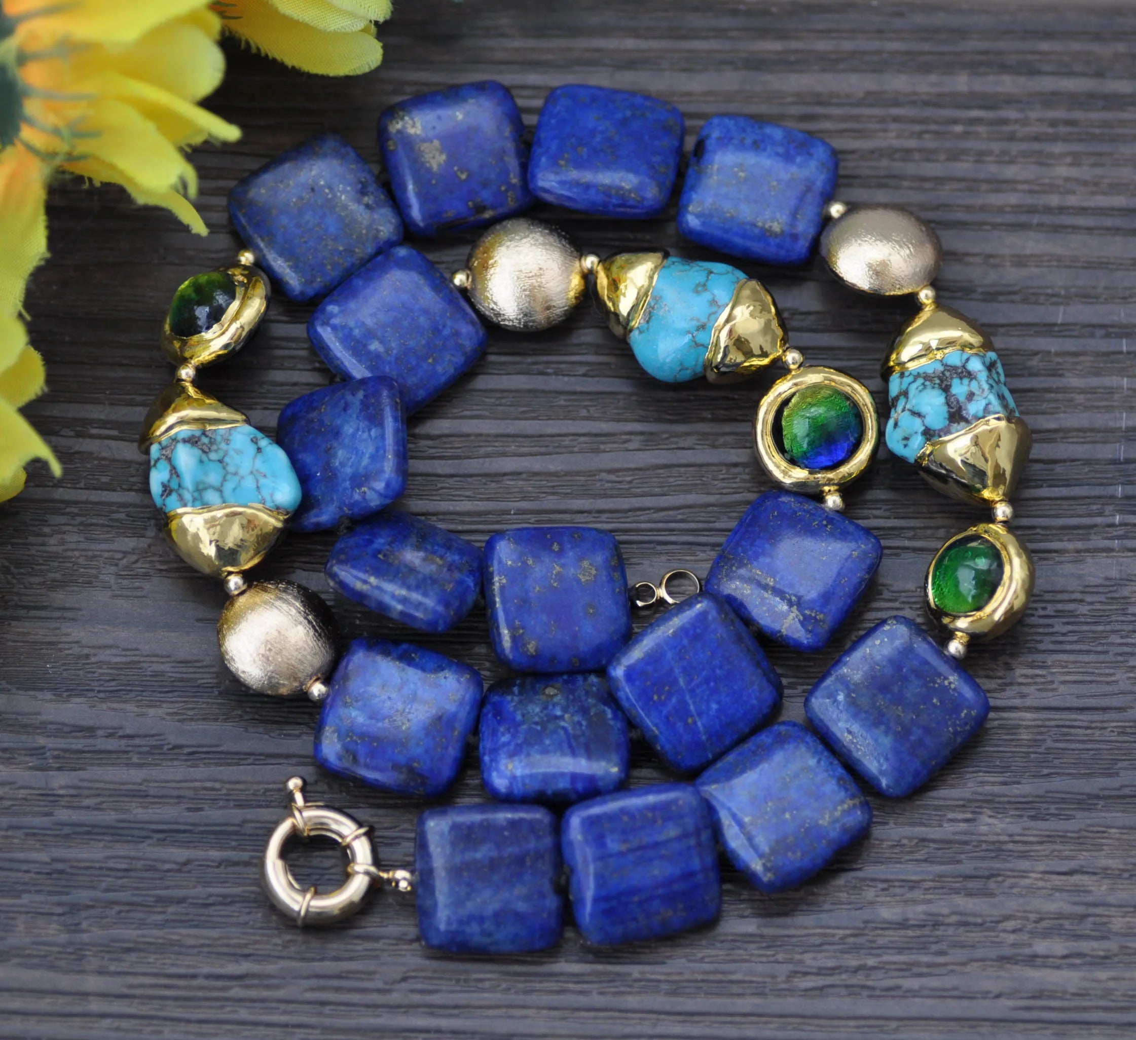 KIMLUD, Z13269 Baroque Turquoise Lapis Lazuli Necklace Earring, KIMLUD Womens Clothes