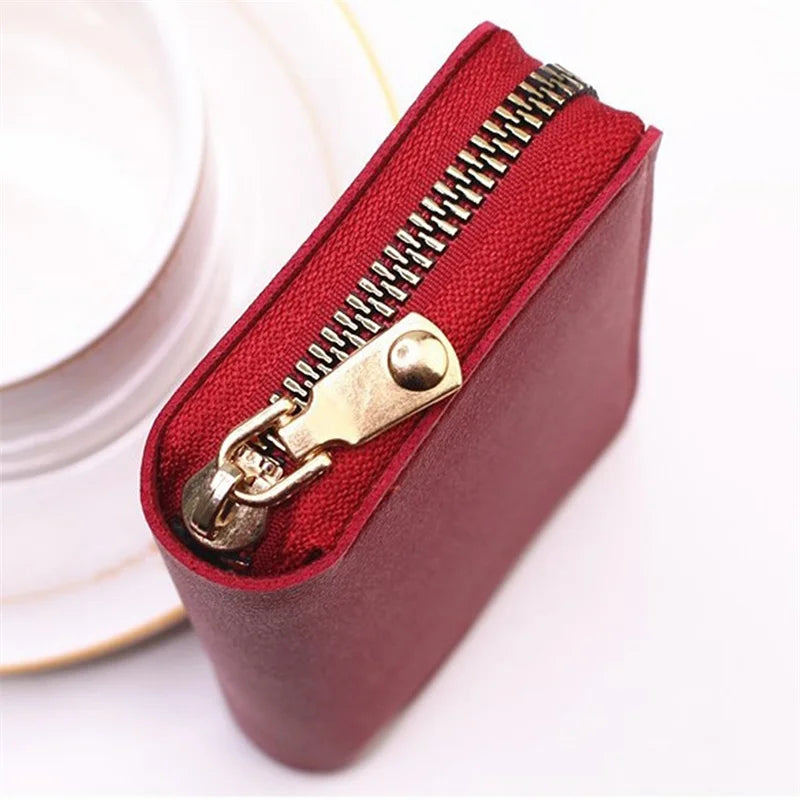 KIMLUD, Genuine Leather Men Women Card Holder Small Zipper Wallet Solid Coin Purse Accordion Design rfid ID Business Credit Card Bags, KIMLUD Womens Clothes