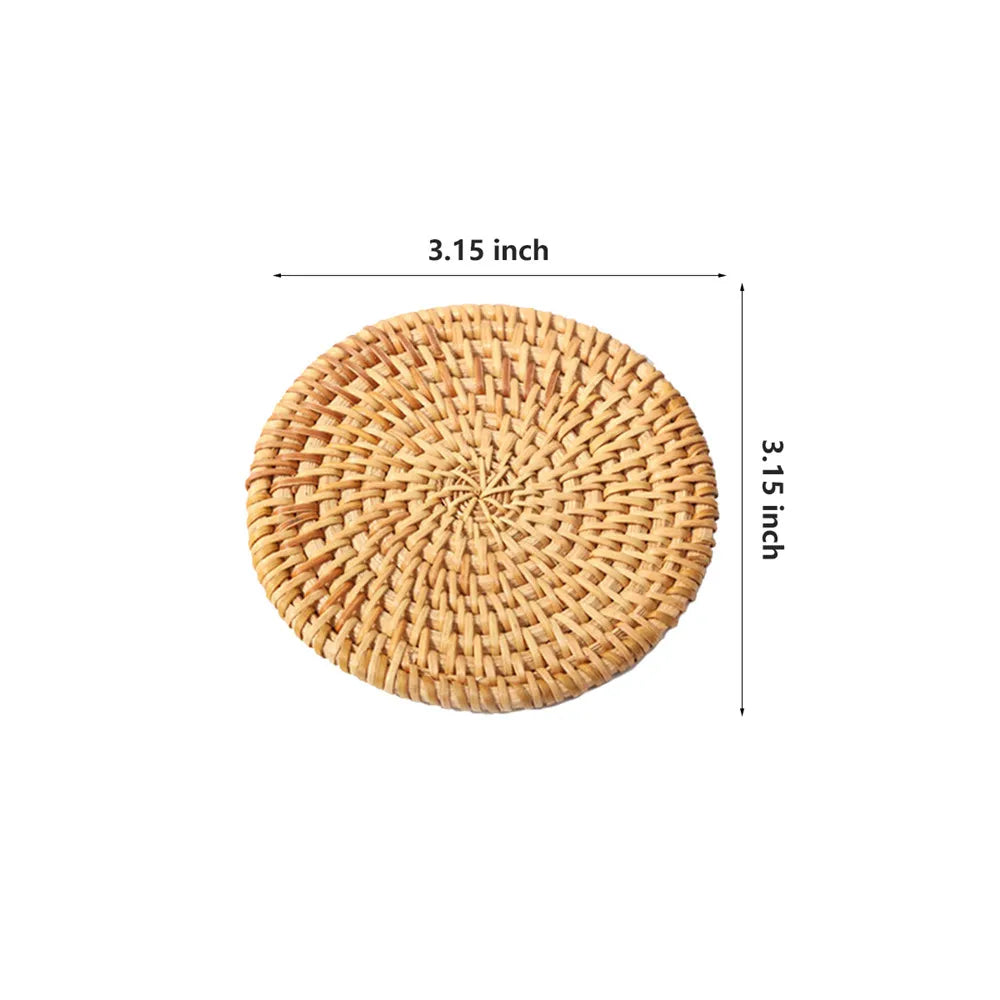 KIMLUD, Rattan Weave Cup Mat Set Drink Coasters Round Pot Pad Table Dish Placemat Home Table Decoration Insulation Handmade Coffee Mat, China / 8cm, KIMLUD APPAREL - Womens Clothes