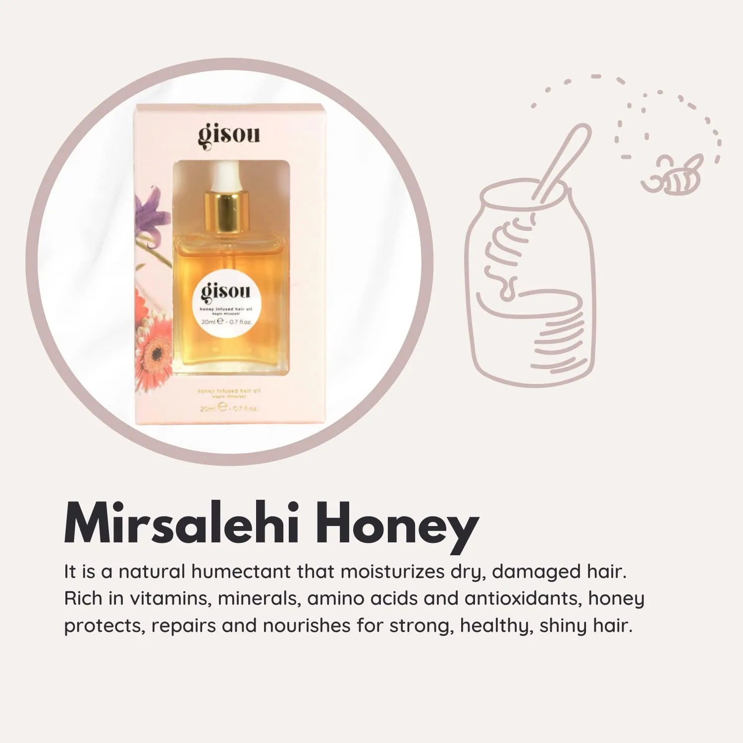 Premium Hair Oil Travel Size with Mirsalehi Honey for Deep Nourishment & Moisture 20ml Infused for Healthy Hair