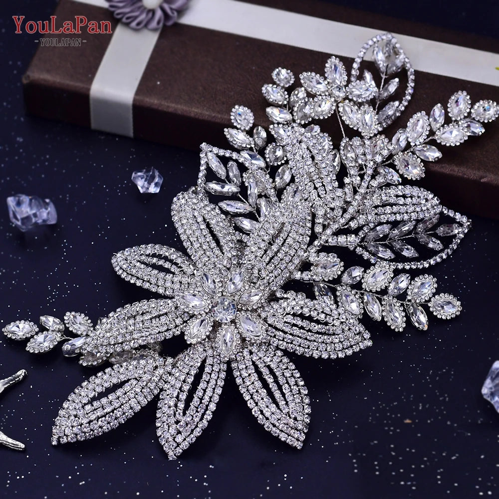 TOPQUEEN HP254 Bridal Side Clip Wedding Tiara Bridal Hairpins Handmade Rhinestone Women Headwear Alloy Flower Bride Headdress