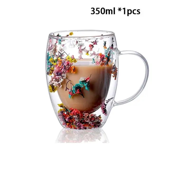 KIMLUD, YWDL 1/2pcs Double Wall Glass Cup With Handle Heat Resistant Tea Coffee Cups Espresso Milk Mug Gift, 1pcs 350ml A / 250-350ml, KIMLUD APPAREL - Womens Clothes