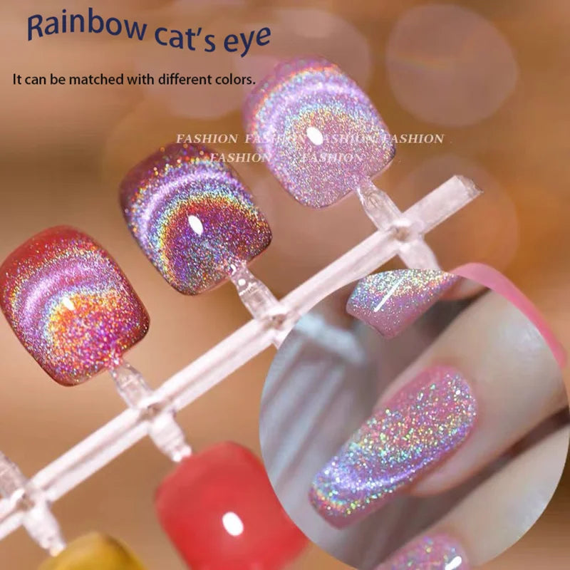 SHAKA 10ml Super Flash Laser Rainbow Cat Eye Gel Nail Polish, Versatile Sparkle Cat Eye Diamond Pigment Sparkle Rainbow