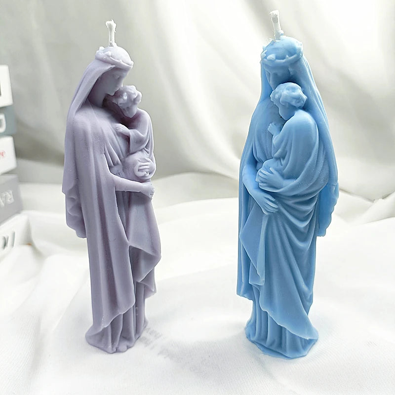 Virgin Mary And Baby Jesus Silicone Candle Molds Holy Family Mould For Party Festival Birthday Handmade Gifts  Present Wax Tools