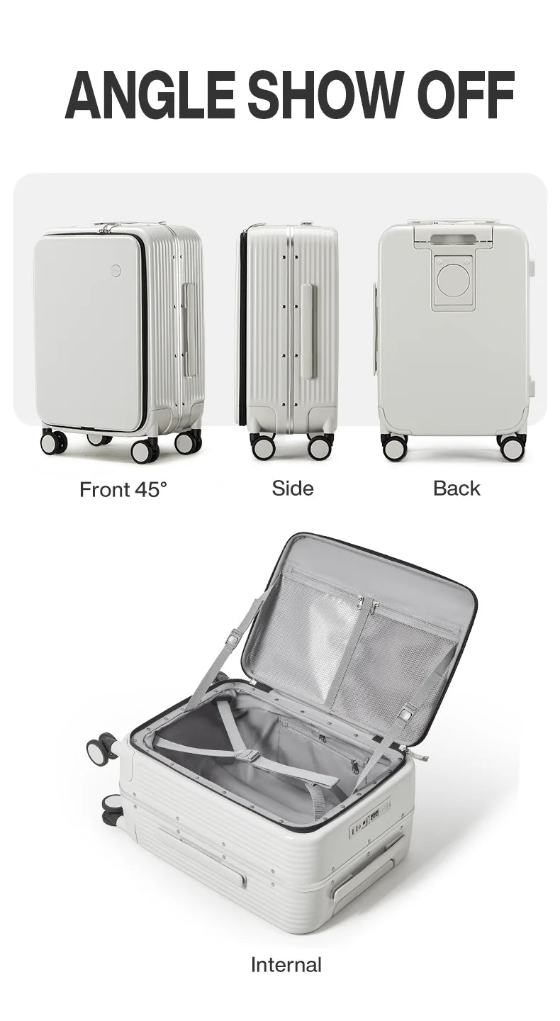 Mixi New Aluminum Frame Suitcase Carry On Rolling Luggage with USB Port Boarding Cabin Cup and Phone Holder 20 24 Inch - KIMLUD