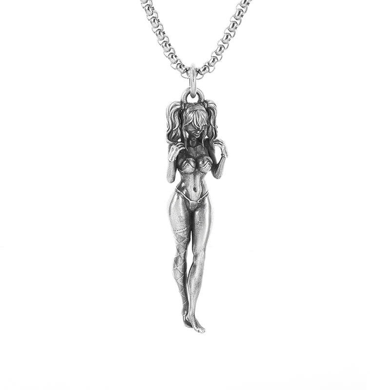 KIMLUD, Stainless Steel Creative Personality Prayer Angel Pendant Necklace Men and Women Fashion Trend Hip Hop Punk Accessories Jewelry, AL4568-Silver, KIMLUD APPAREL - Womens Clothes