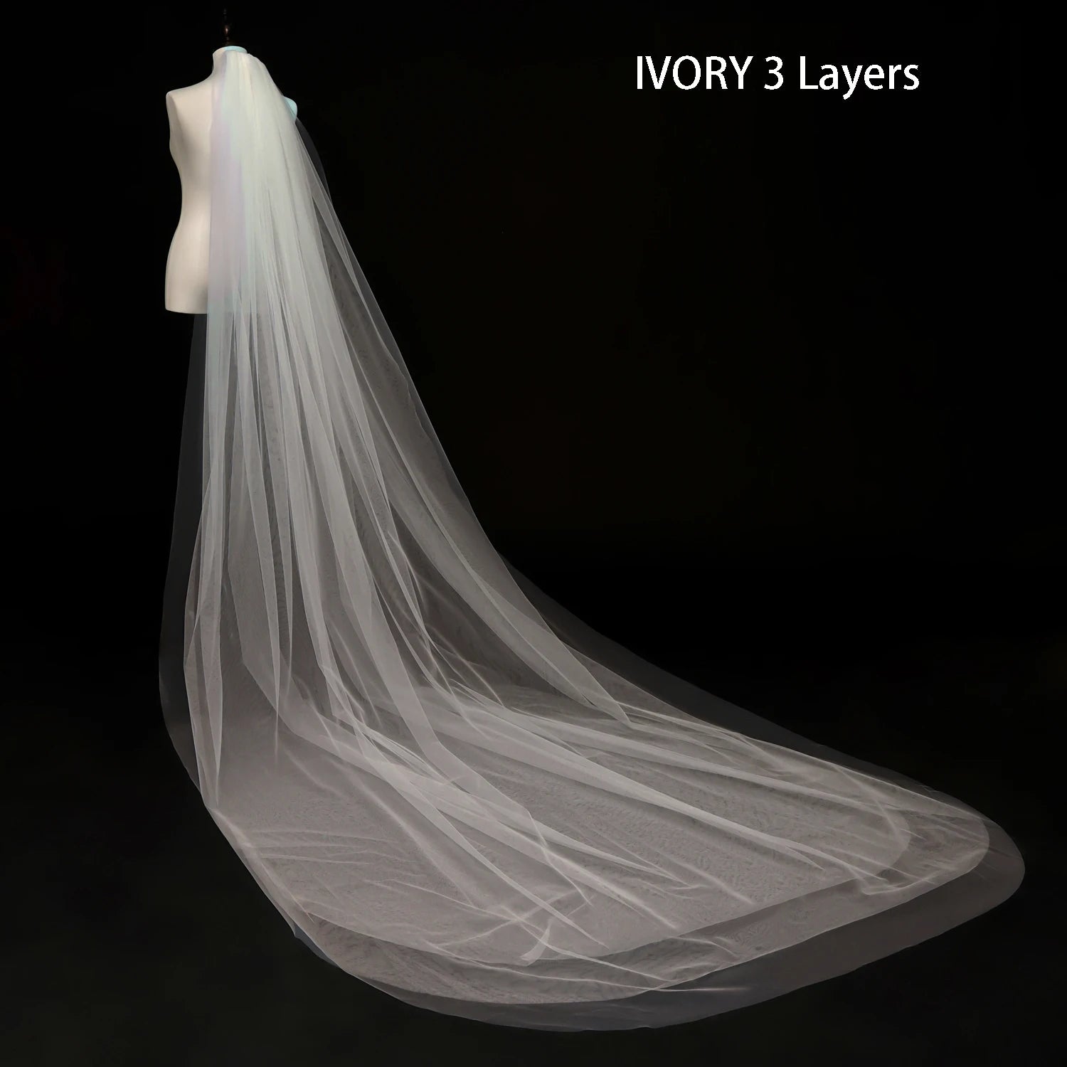 KIMLUD, Wedding Simple Tulle White Ivory Two Layers Bridal Veils Ribbon Edge Cheap Bride Accessories 75cm Short Women Veil With Comb, Ivory 3 layer / 300cm, KIMLUD APPAREL - Womens Clothes