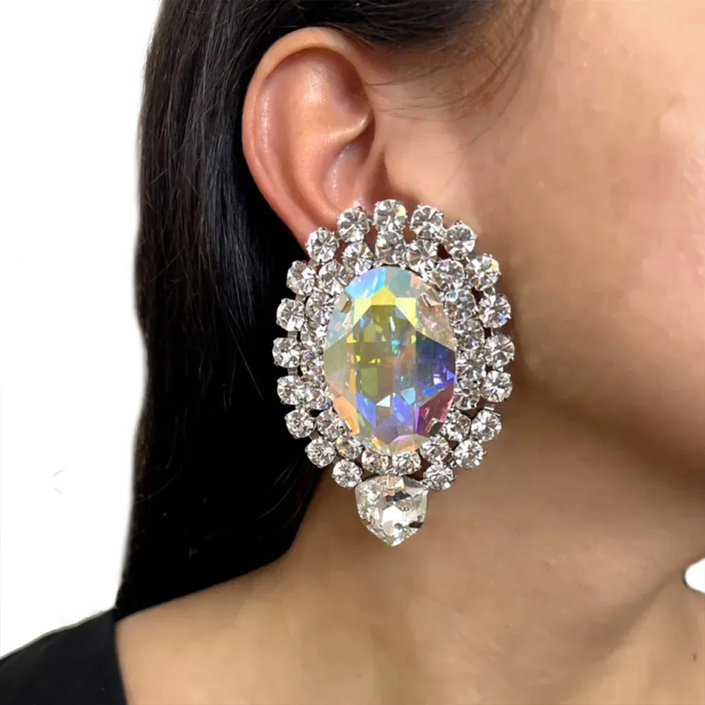 Stonefans 2024 AB Color Crystal Oversize Earrings Bridesmaid Jewelry Big Rhinestone Earrings Geometric Bridal Wedding Gift