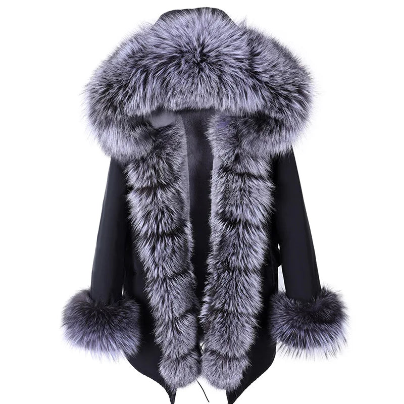 KIMLUD, 2024 Women's jacket Natural Real Fox fur Jacket Hooded black Woman parkas Winter warm Coat Parkas, 24 / M, KIMLUD APPAREL - Womens Clothes