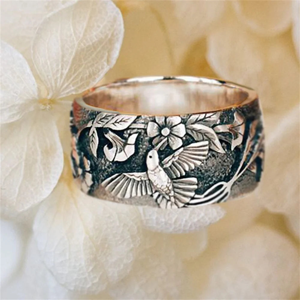French Retro Flower Bird Ring For Women Fashion Simple Jewelry Accessories Wholesale