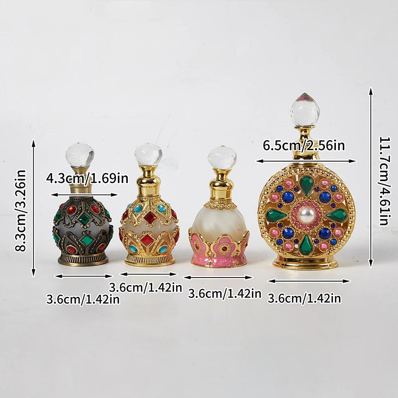 Enamel Painted Perfume Bottle 12/15ml Empty Vintage European Court Style Flower Pattern Hollow-out Refillable Crystal Cap Gift