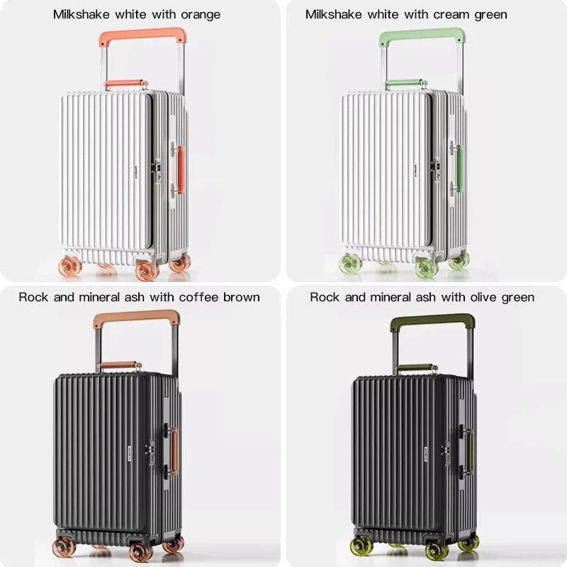 MUXING Wide Trolley Luggage Front Opening Multi-Functional Women 20-Inch Small Lightweight Boarding Box 24-Inch Men's Suitcase - KIMLUD