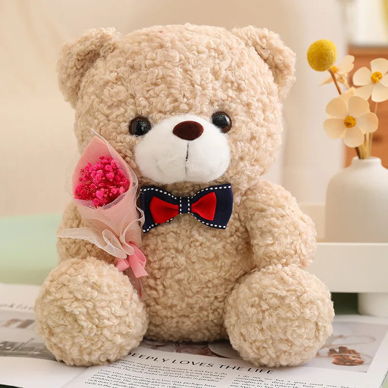 25cm Kawaii Hug Bouquet Teddy Bear Plush Toy Stuffed Super Soft Bow Tie Bear Children'S Doll Girlfriend Kids Baby Christmas Gift